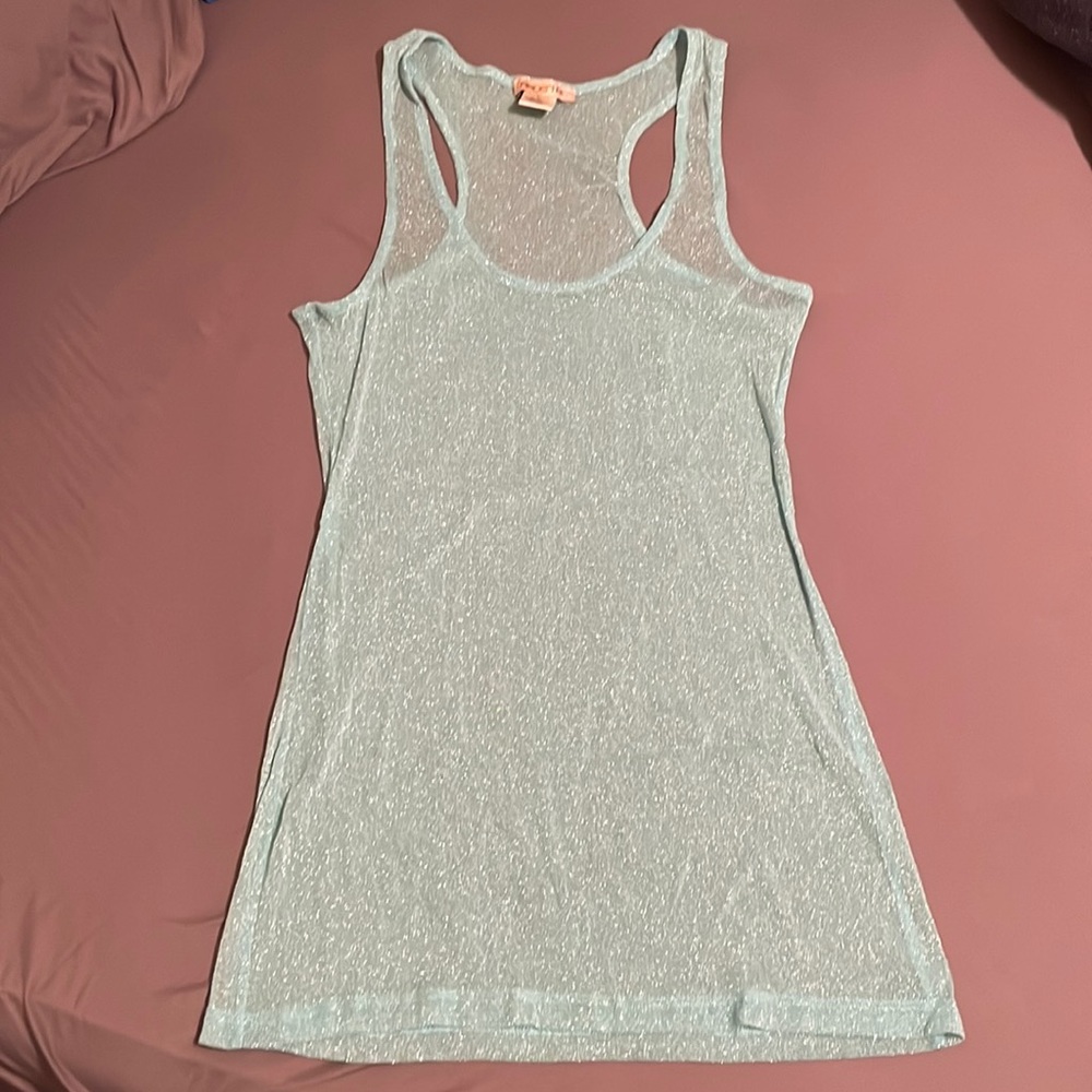 Arden B metallic nylon mesh tank top